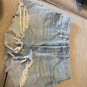 Levi's 501 Light Blue Frayed Denim Shorts -original fit high rise